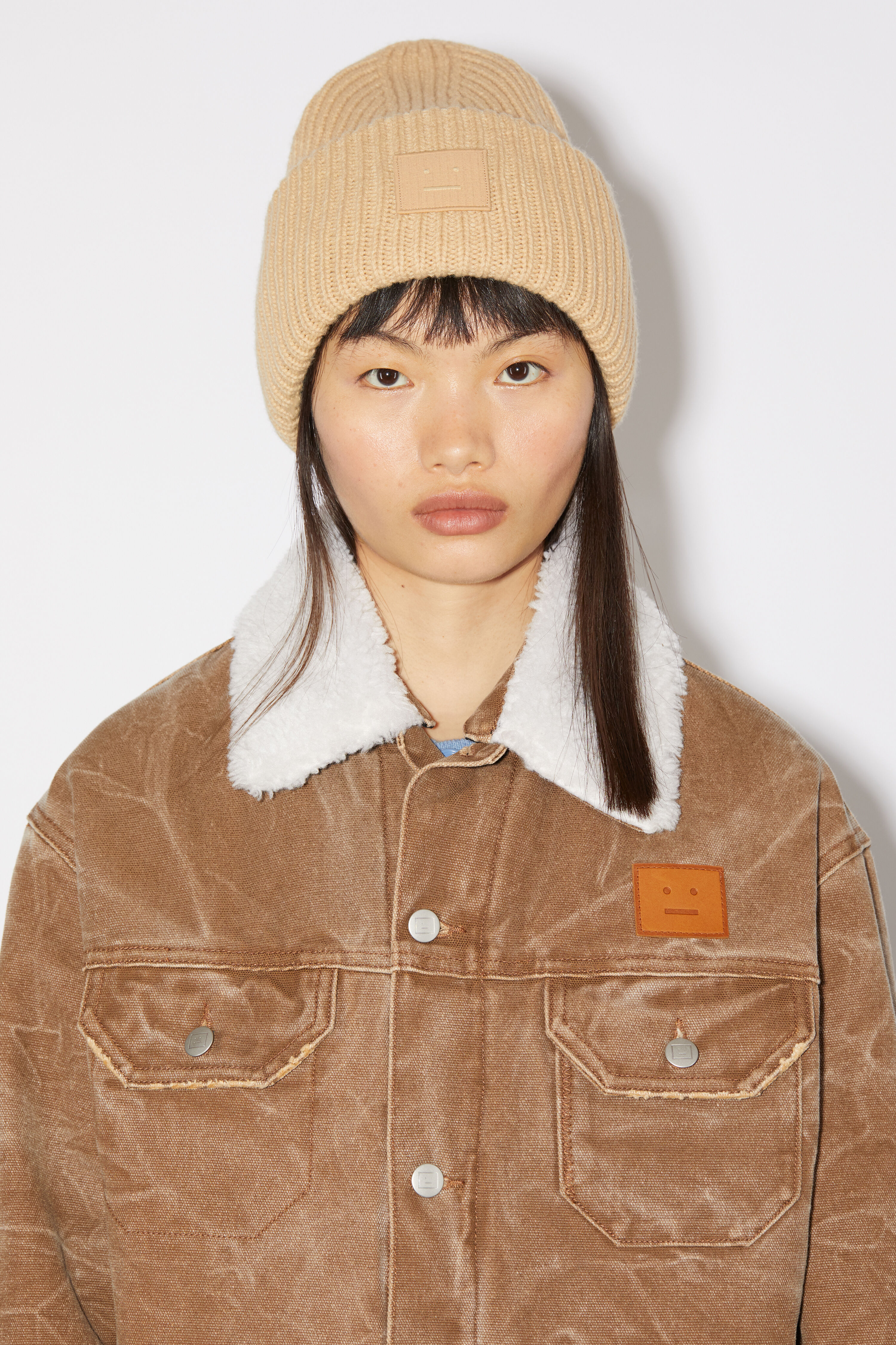 Acne Studios - Large face logo beanie - Biscuit beige