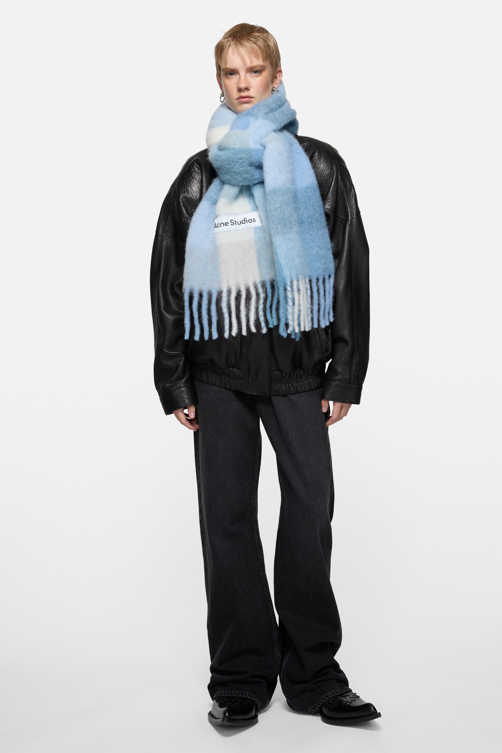 Acne Studios - モヘアチェックスカーフ - ライトブルー/ホワイト