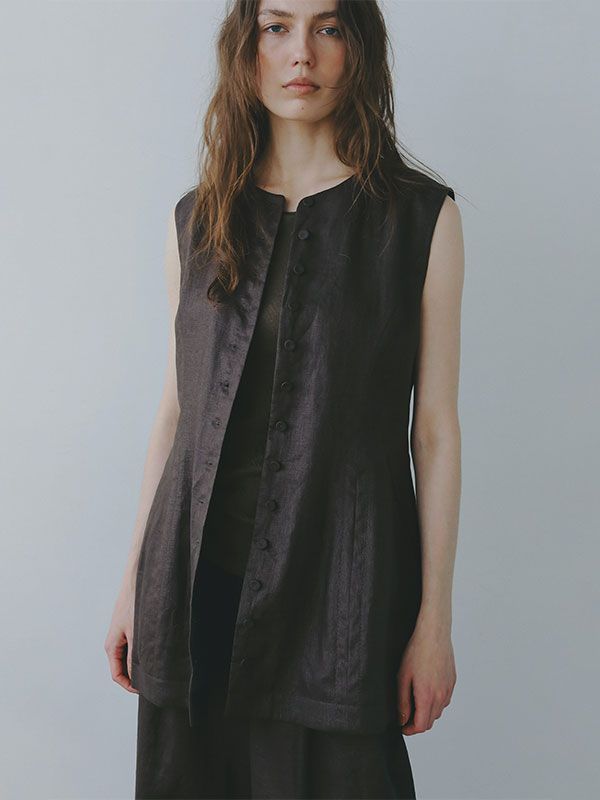 ETRE TOKYO - リネンカーブシルエットベスト - BROWN | ADDICT WEB SHOP