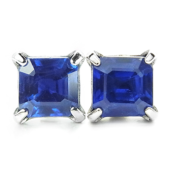天然ブルーサファイア ピアス 0.4～0.6ct(Total) スクエアカット