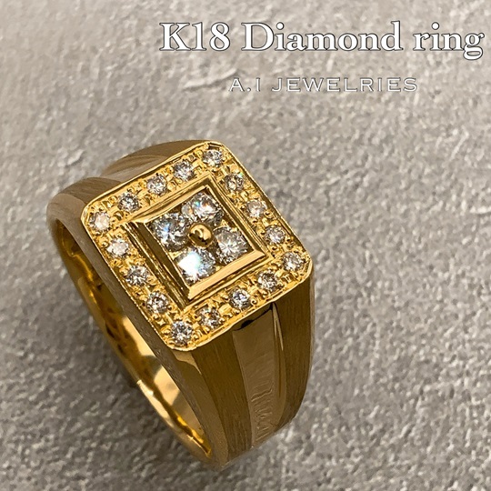 18金 ダイヤモンド 印台 デザイン リング / K18 Diamond design ring