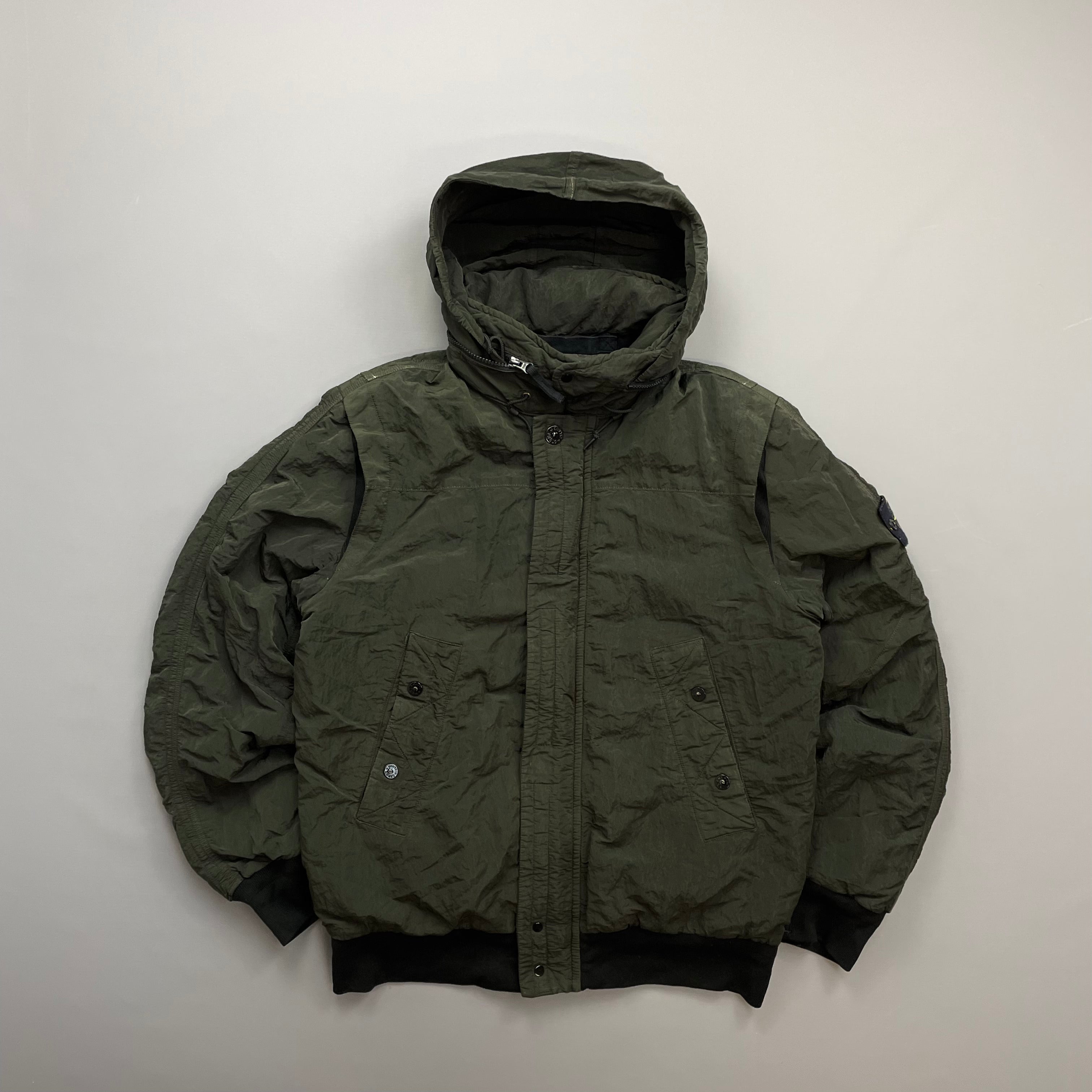 Stone Island Green AW11 Nylon Sheen Concealed Hood Bomber Down