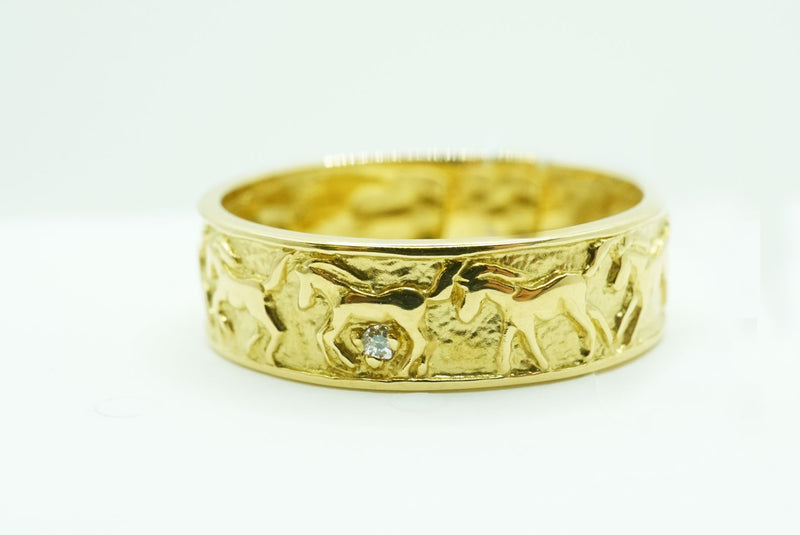 新作】きっと馬九行く(うまくいく) K18 馬が9頭 縁起よし 馬リング