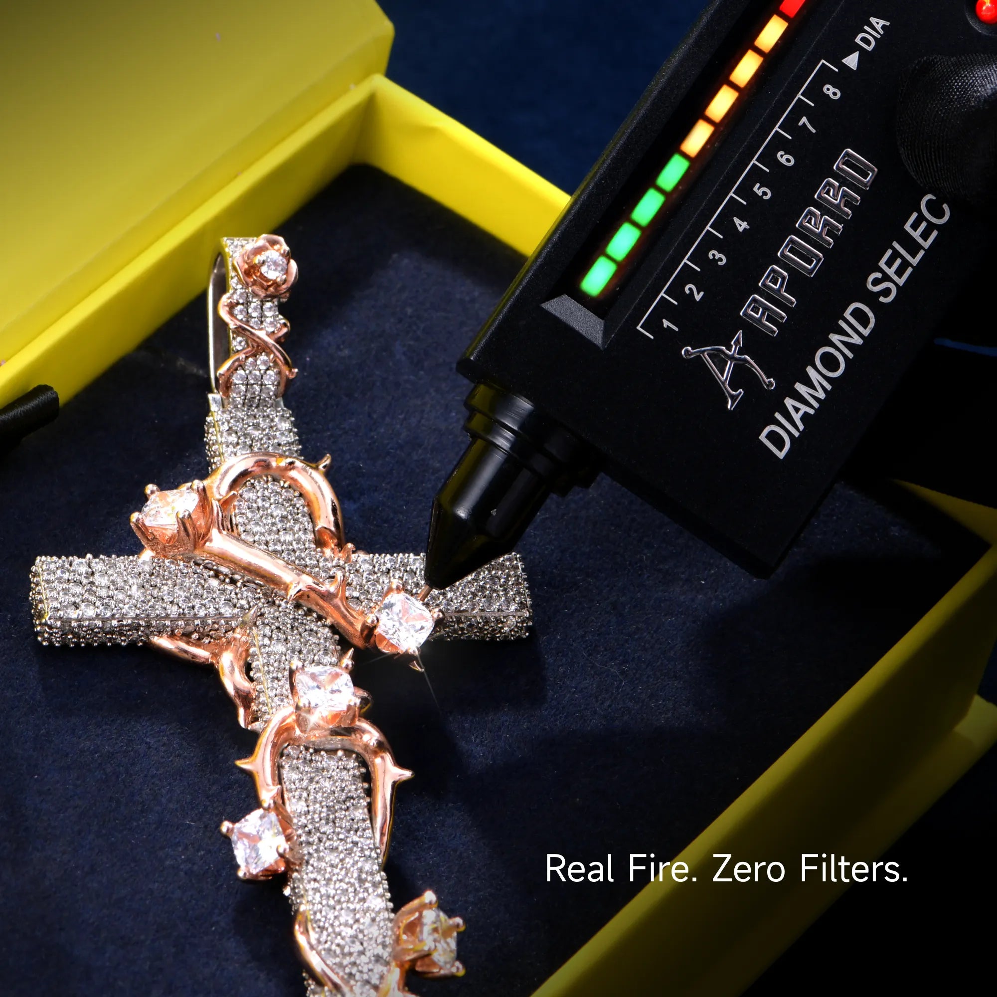 Moissanite Pave Set Thorned Rose Cross Pendant – APORRO