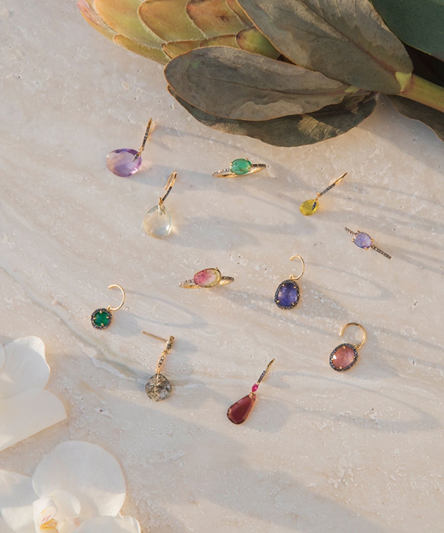 elafonisi] emerald pave diamonds drop pierced earring｜ARTIDA OUD