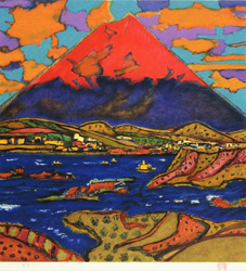 田崎広助 「朱富士」 版画 リトグラフ 44×42｜【Arts Ship】のむら画廊