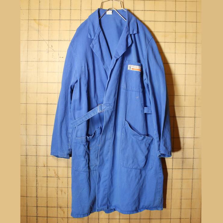 60s 70s EURO フランス ドイツ ワーク コート ブルー メンズM相当