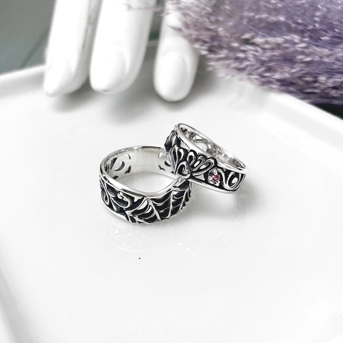 アゲハ 蝶 蜘蛛の巣 デザイン シルバー925 リング 指輪 ペア メンズ