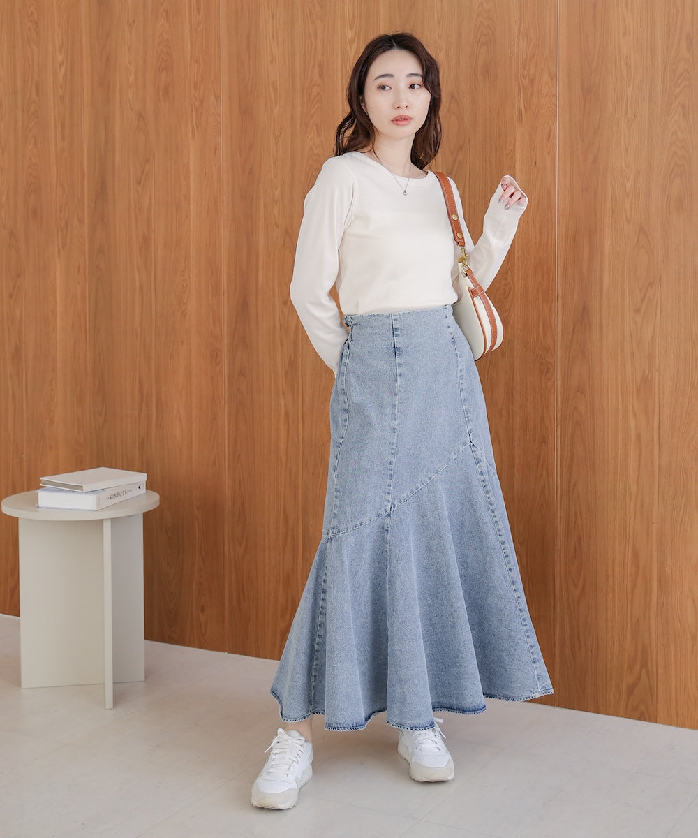 8ozケミカルデニム変形マーメイドスカート