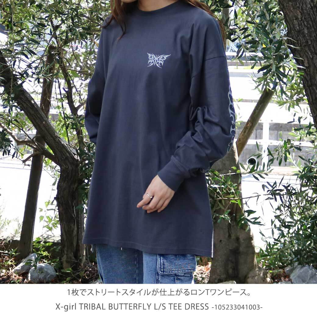 X-girl エックスガール トライバルバタフライロングスリーブTシャツ