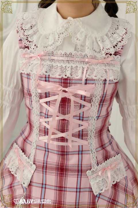 裾スカラップタータンチェックジャンパースカート＆リボンコームセット