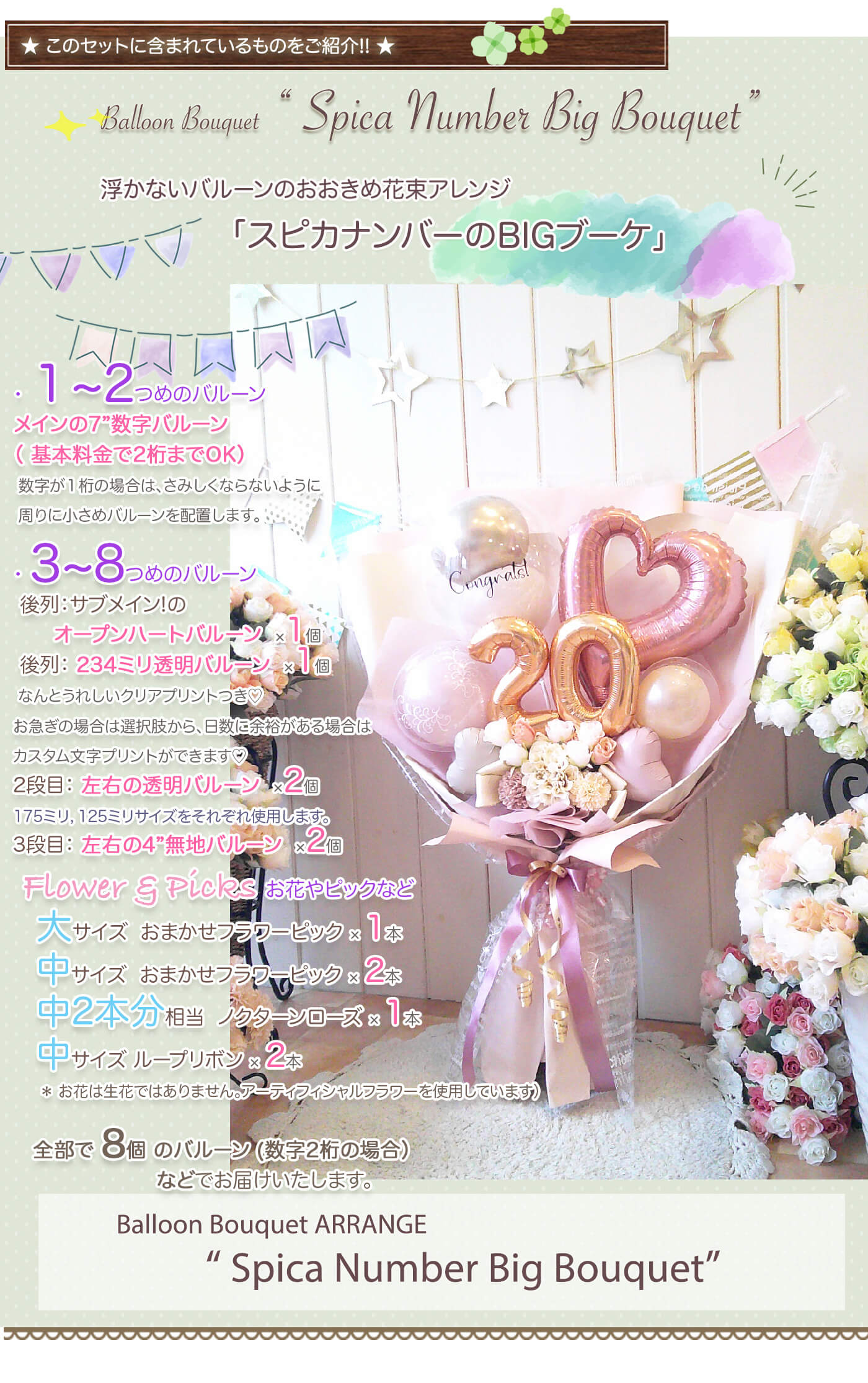 数字入りの大きなバルーン花束☆『スピカナンバーのBIGブーケ