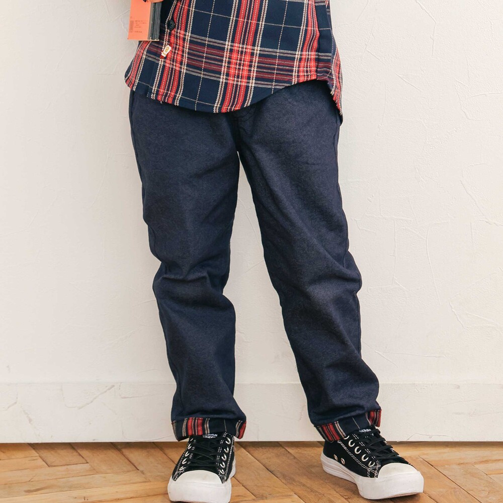お揃い】ツイルチェックリバーシブルパンツ(80~130cm)(80cm ネイビー