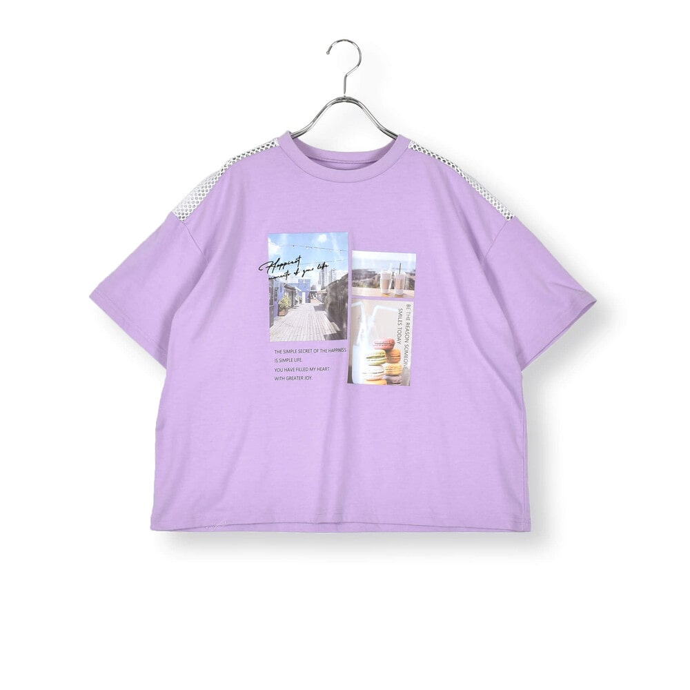 肩メッシュフォトプリントTシャツ(130~160cm)(130cm パープル