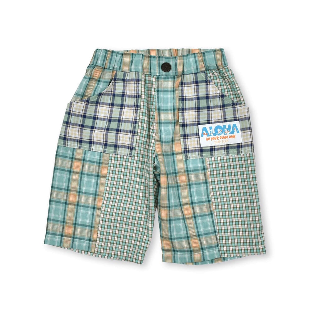 お揃い】チェック柄切り替えハーフパンツ(80~130cm)(80cm イエロー系