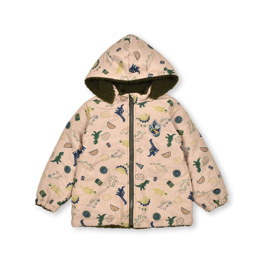 恐竜総柄無地リバーシブルボアジャケット(80~130cm)(80cm イエロー