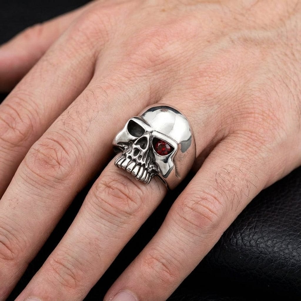 ガーネットアイ・スカルリング ― スターリングシルバー ロッカースカル