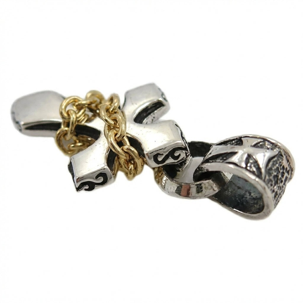 イエローゴールド 925シルバー クロスロッカーペンダント - Bikerringshop