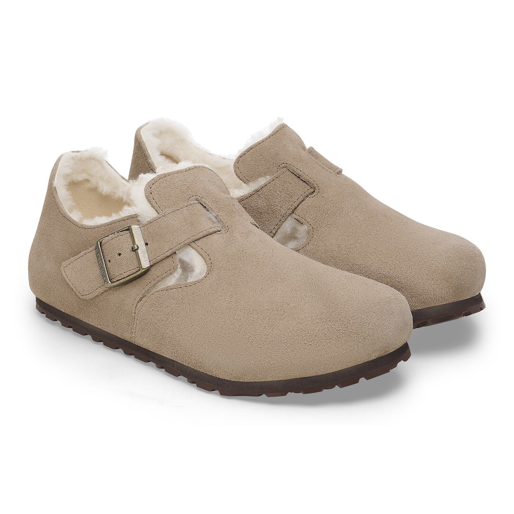 London Shearling Suede Leather in Color Taupe | BIRKENSTOCK US