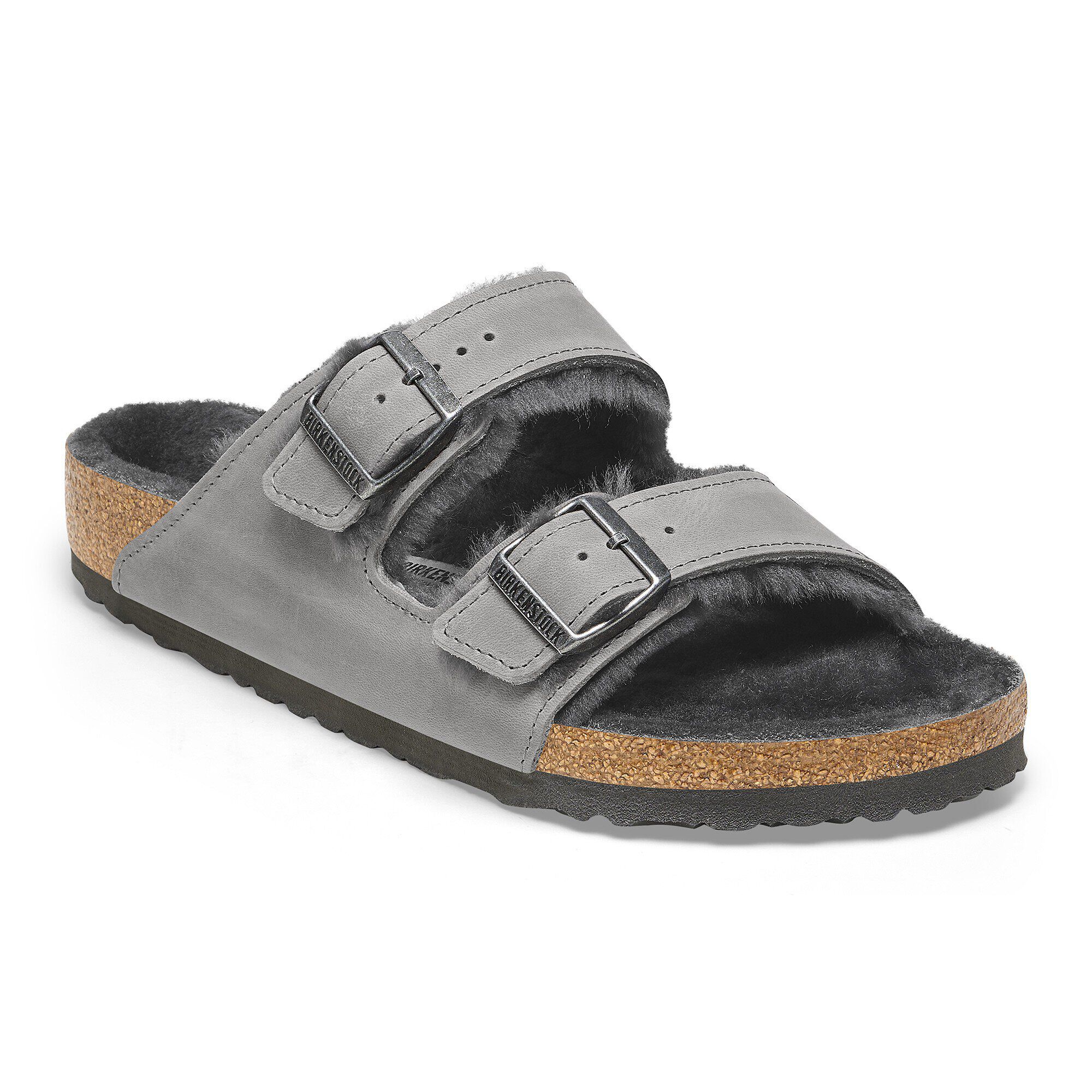 Arizona Shearling Oiled Leather in Color Iron | BIRKENSTOCK US