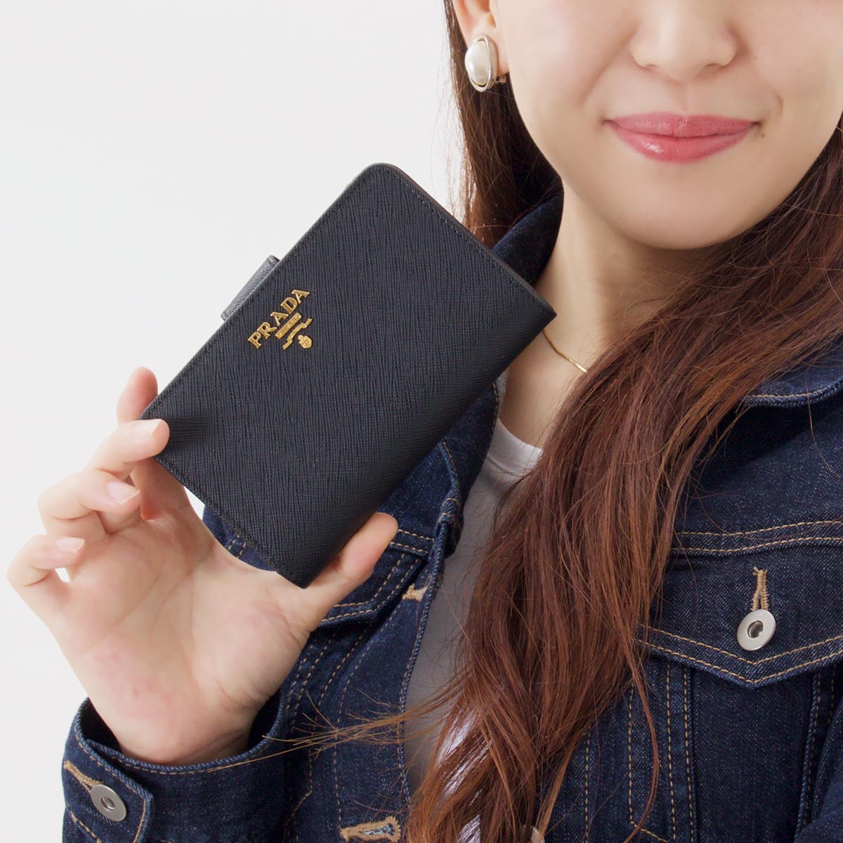 プラダ 二つ折り財布 財布 レディース SAFFIANO METAL ブラック 1ML225