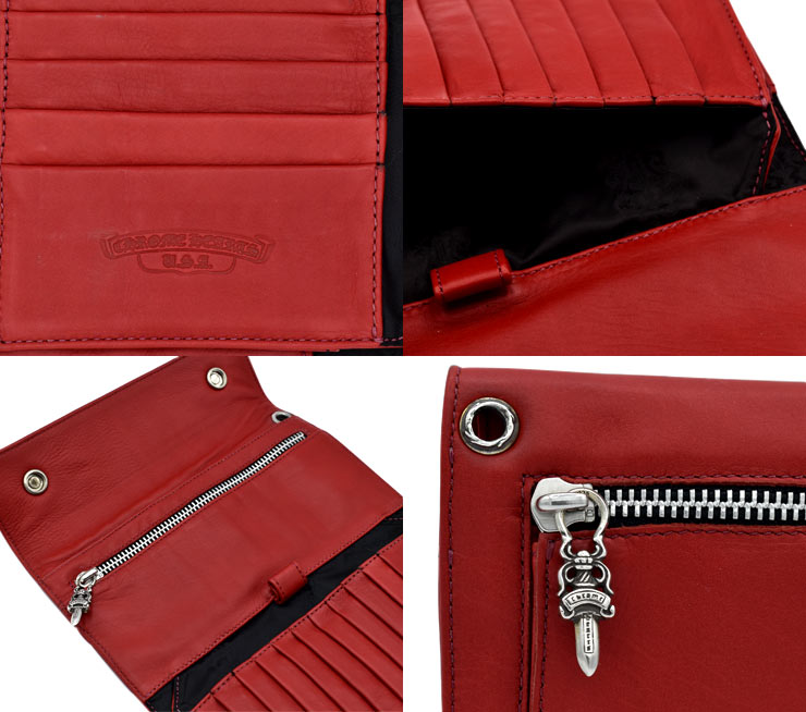 クロムハーツウェーブウォレットクロスボタンレッド|クロムハーツ通販