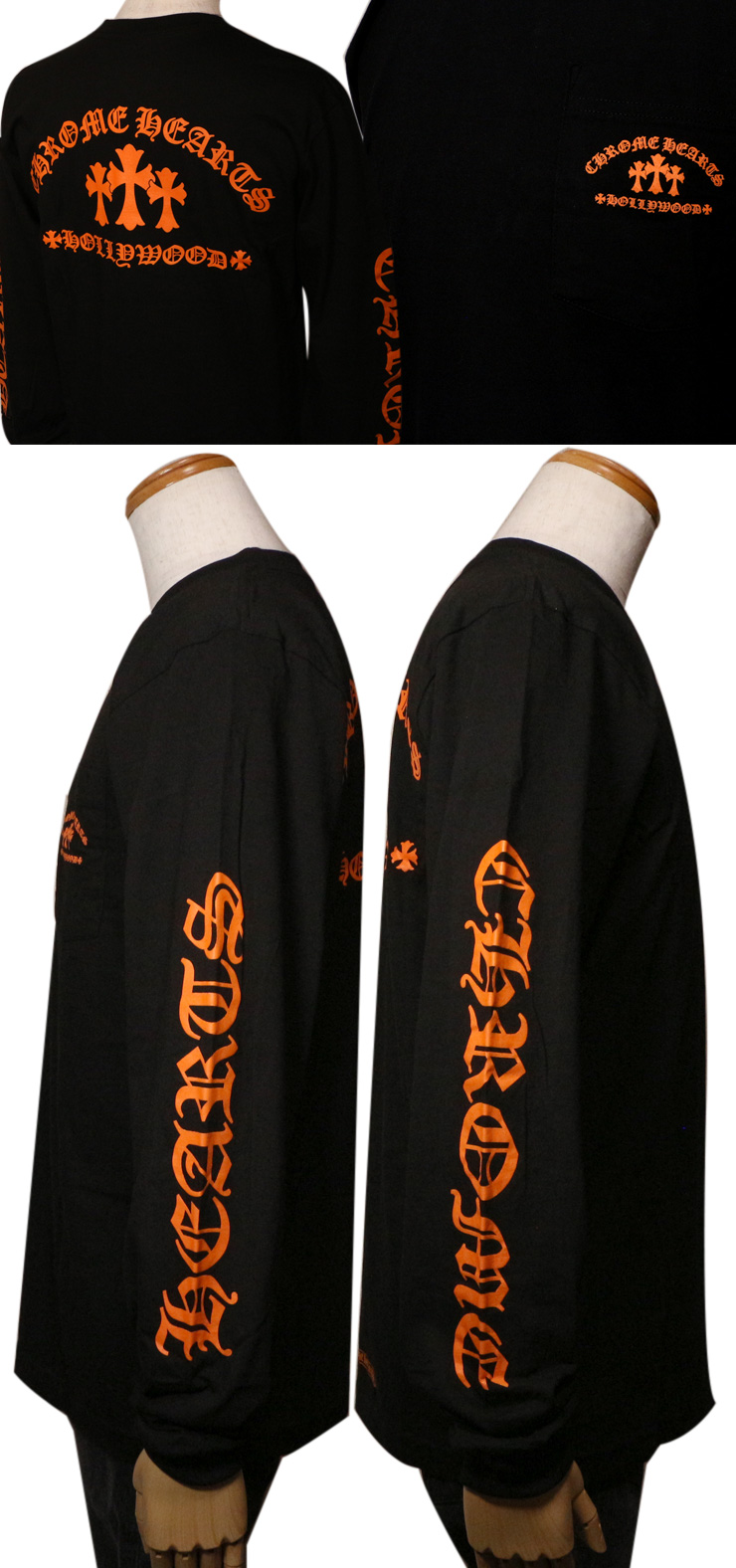 クロムハーツロングTシャツオレンジセメタリークロスブラック|クロム