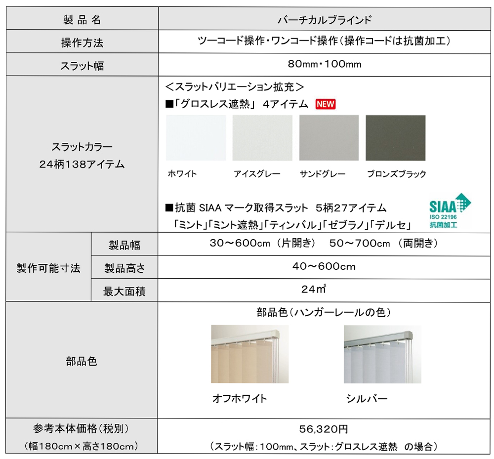 タテ型ブラインド「バーチカルブラインド」がスラット拡充し2/1(水