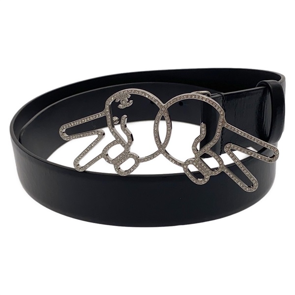 CHANEL ブラックレザー ベルト スタッズ付き訳あり