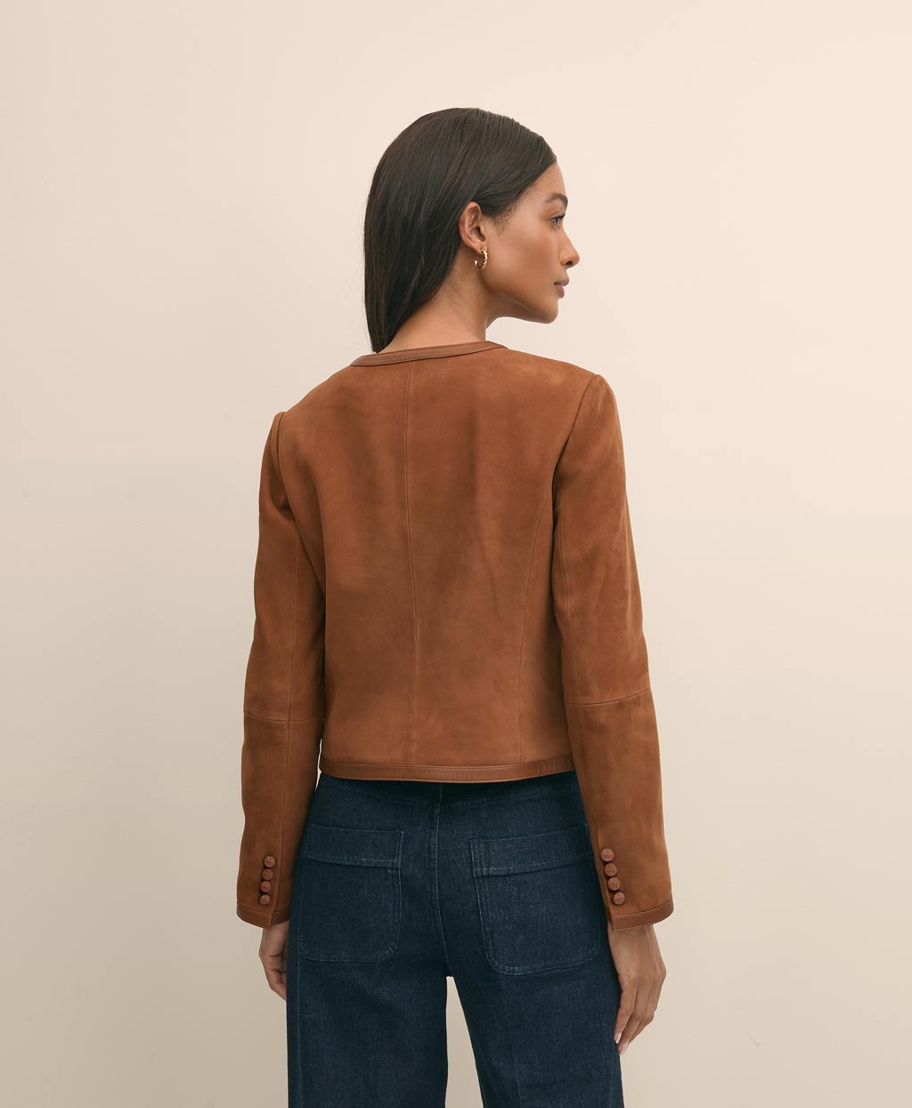 ラムスウェード ノーカラー クロップドジャケット | Brooks Brothers