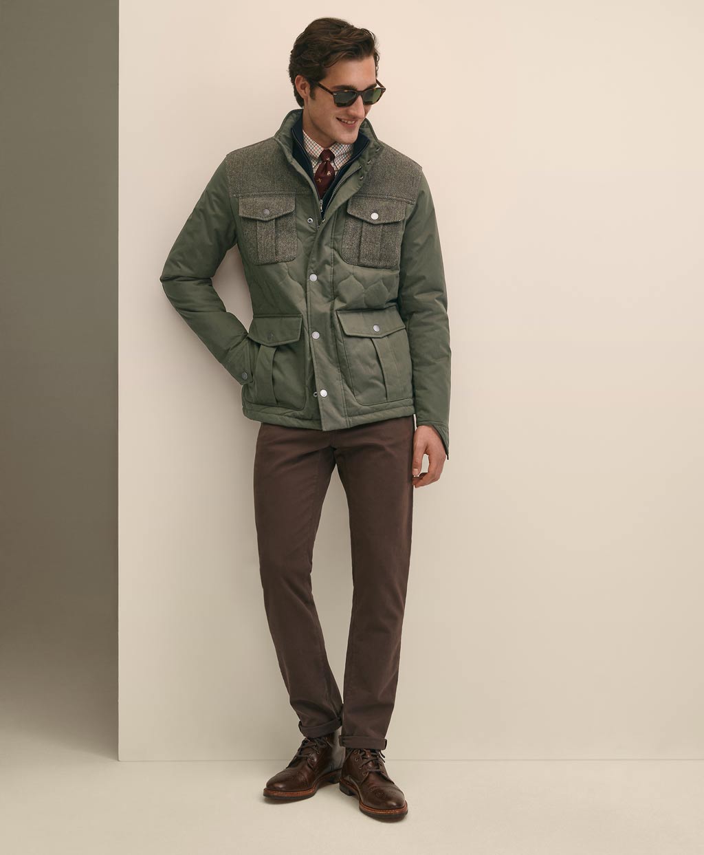 ポリエステルブレンド キルティング×ツイード フィールドジャケット