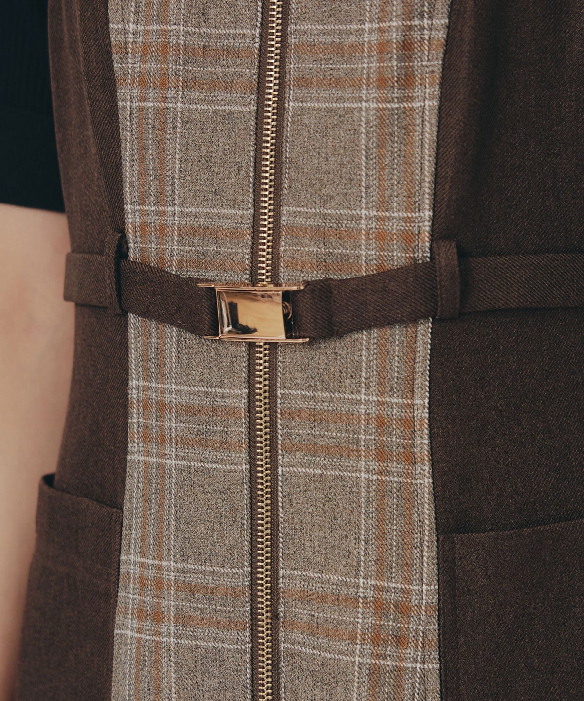 フロントジップバイカラーチェックワンピース