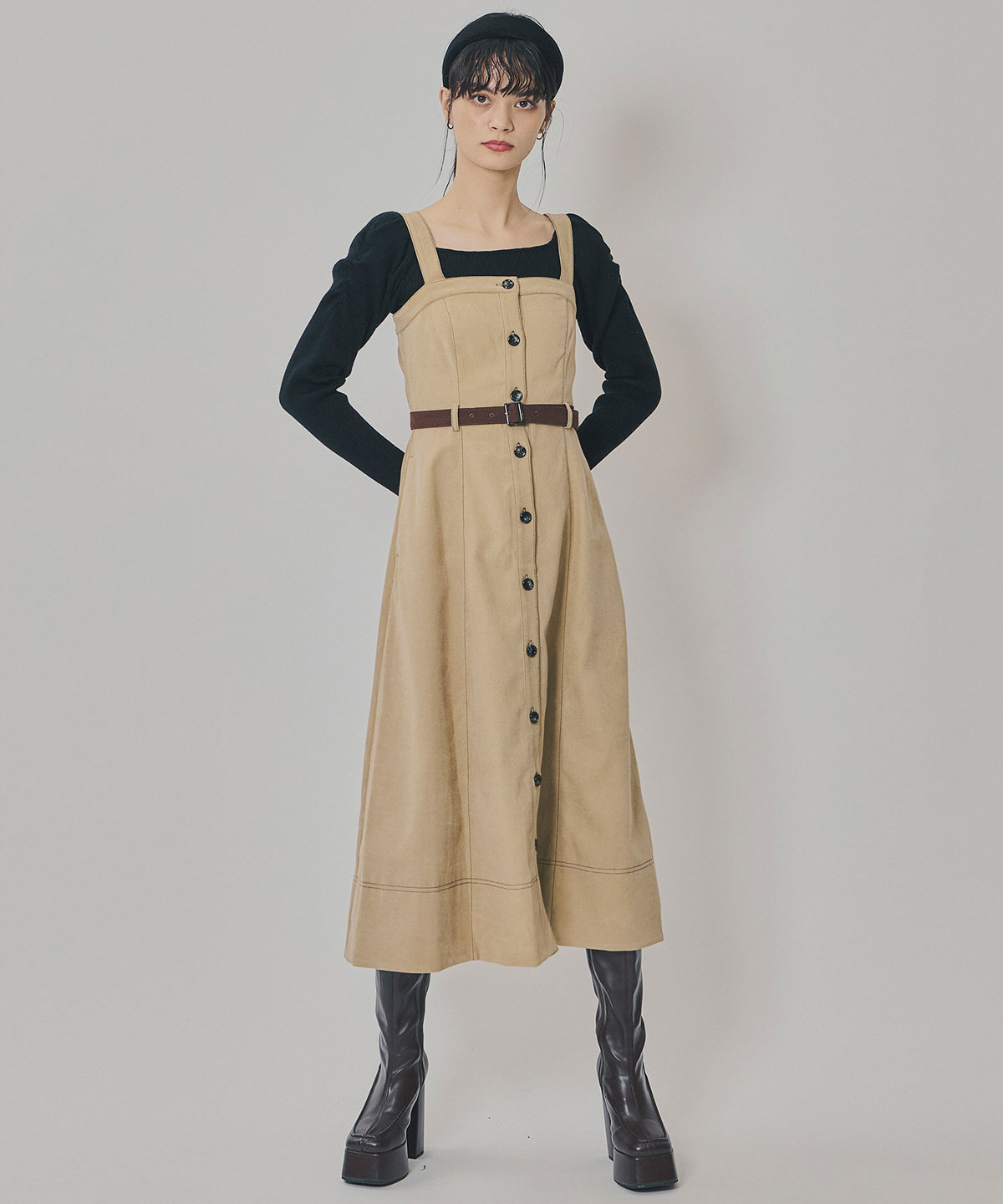 スエードライクショートジャケット×バイカラーワンピースセットアップ