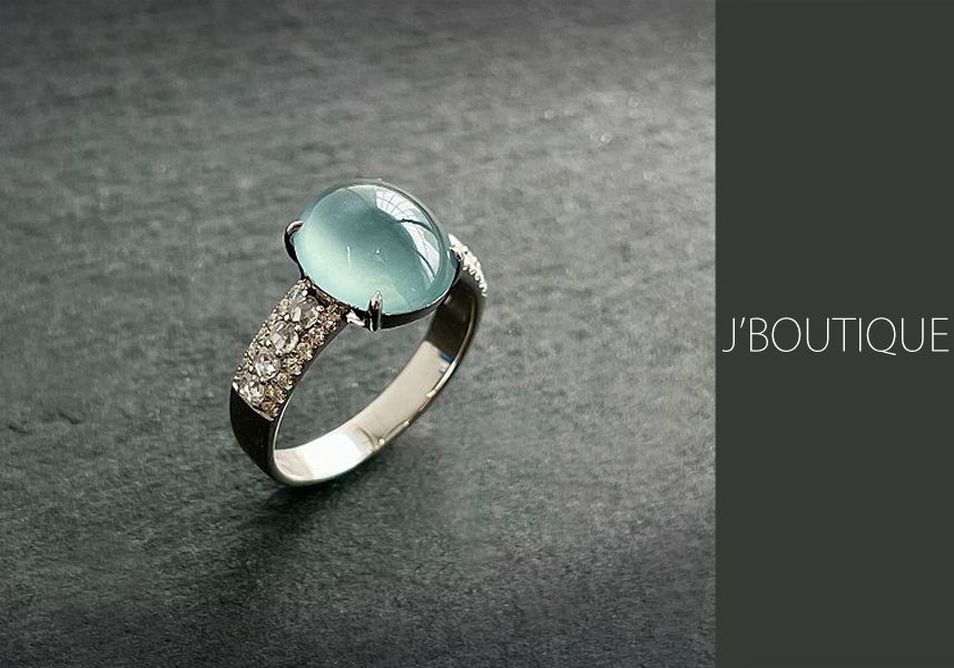 ミャンマー産天然無処理翡翠 ジュエリー リング 藍水 冰 K18 ホワイト