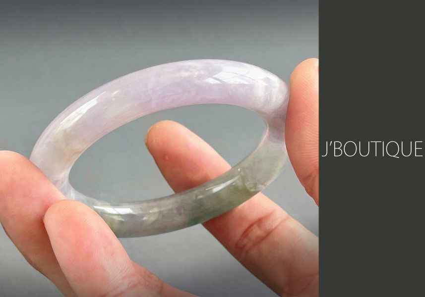 ミャンマー産天然無処理翡翠 バングル ブレスレット オフホワイト 薄