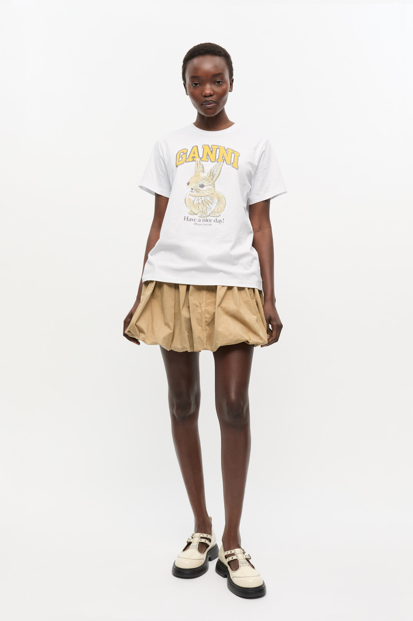 Bright White White Relaxed Jersey Bunny T-shirt | GANNI US