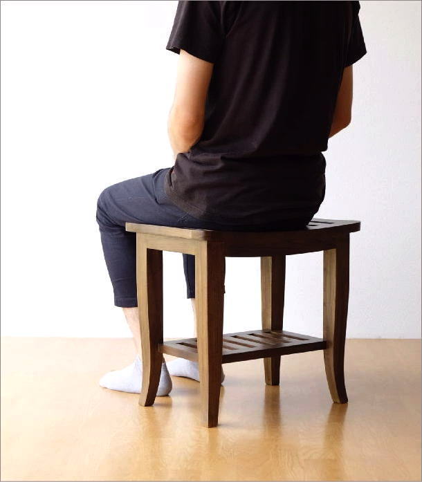 スツール おしゃれ 一人掛け 一人用 天然木 無垢材 下棚付き