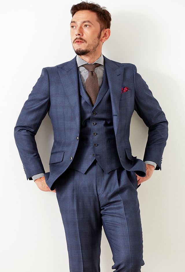 ブルースーツ・チェックのコーディネート（Cloth Ermenegildo Zegna