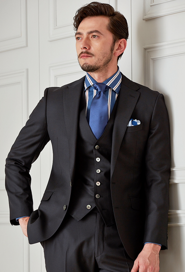 ブラックスーツ・無地のコーディネート（DORMEUIL）｜836012｜オーダー