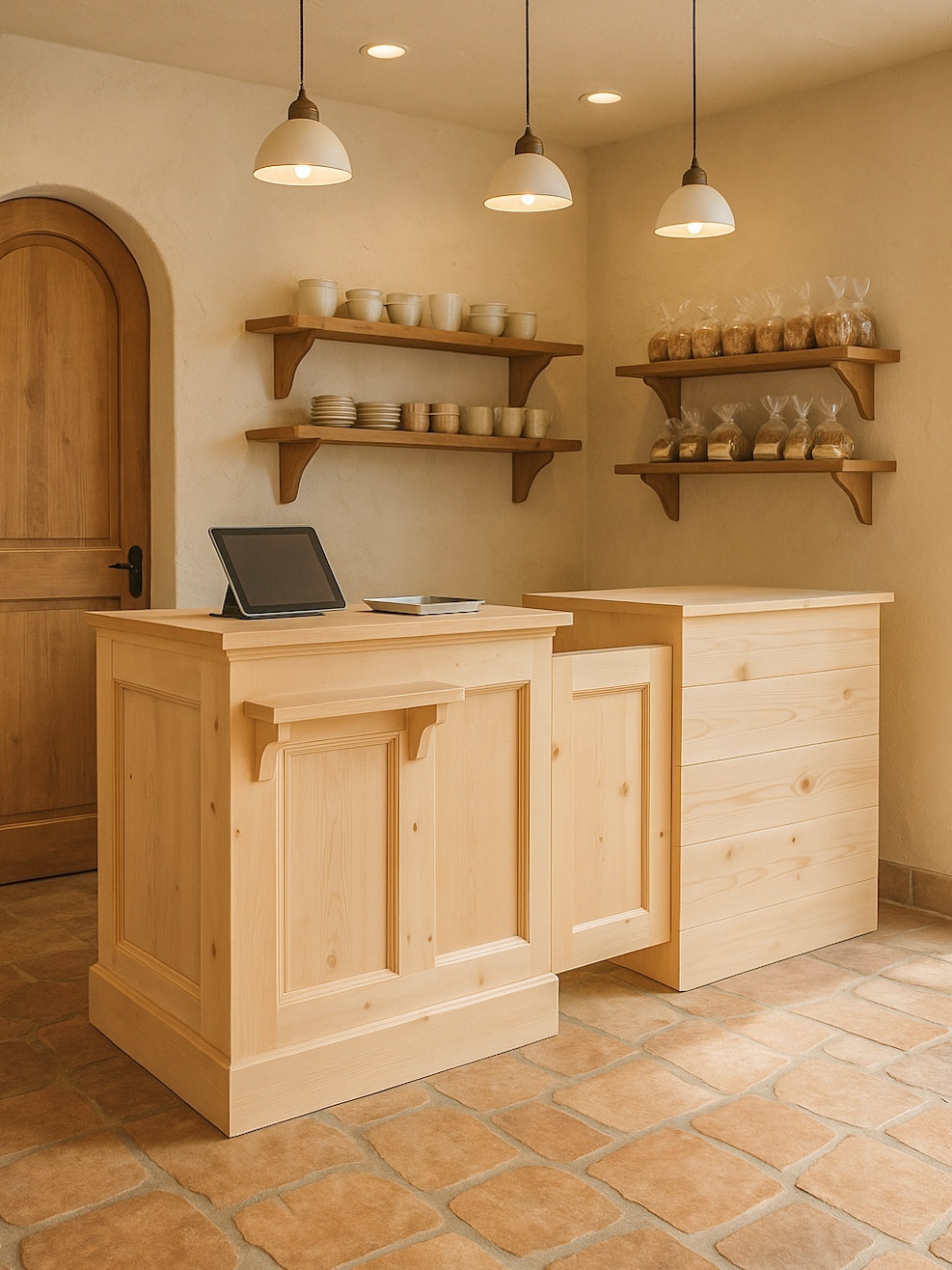 お菓子屋さん向けかわいいナチュラルウッドカウンターW2400冷蔵ショー