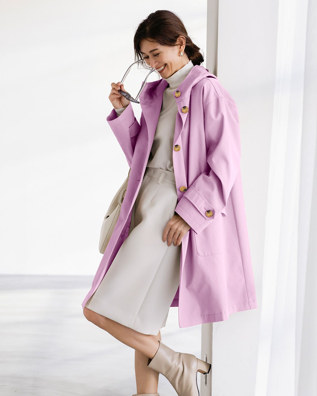 レディース フード付きコート（ピンク）一覧/40代50代からの