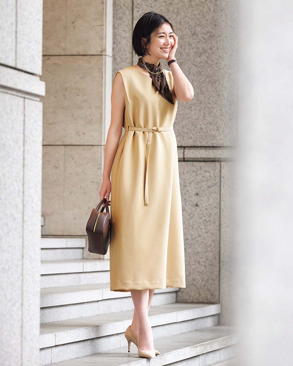 スポンジWクロス・ベルト付きワンピース/DoCLASSE