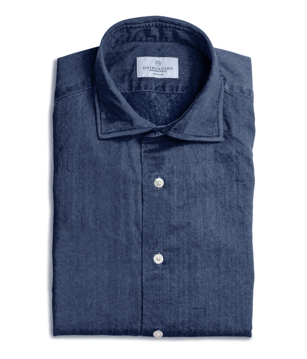 製品洗い加工】ネイビー インディゴ 8オンスデニム ドレスシャツ
