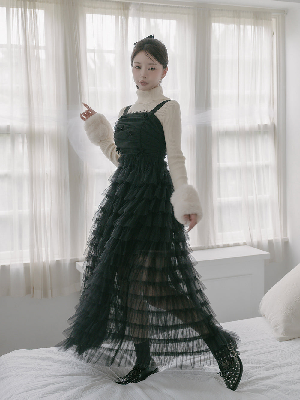 リボンファーフレアニットミニワンピース – Darich (ダーリッチ)