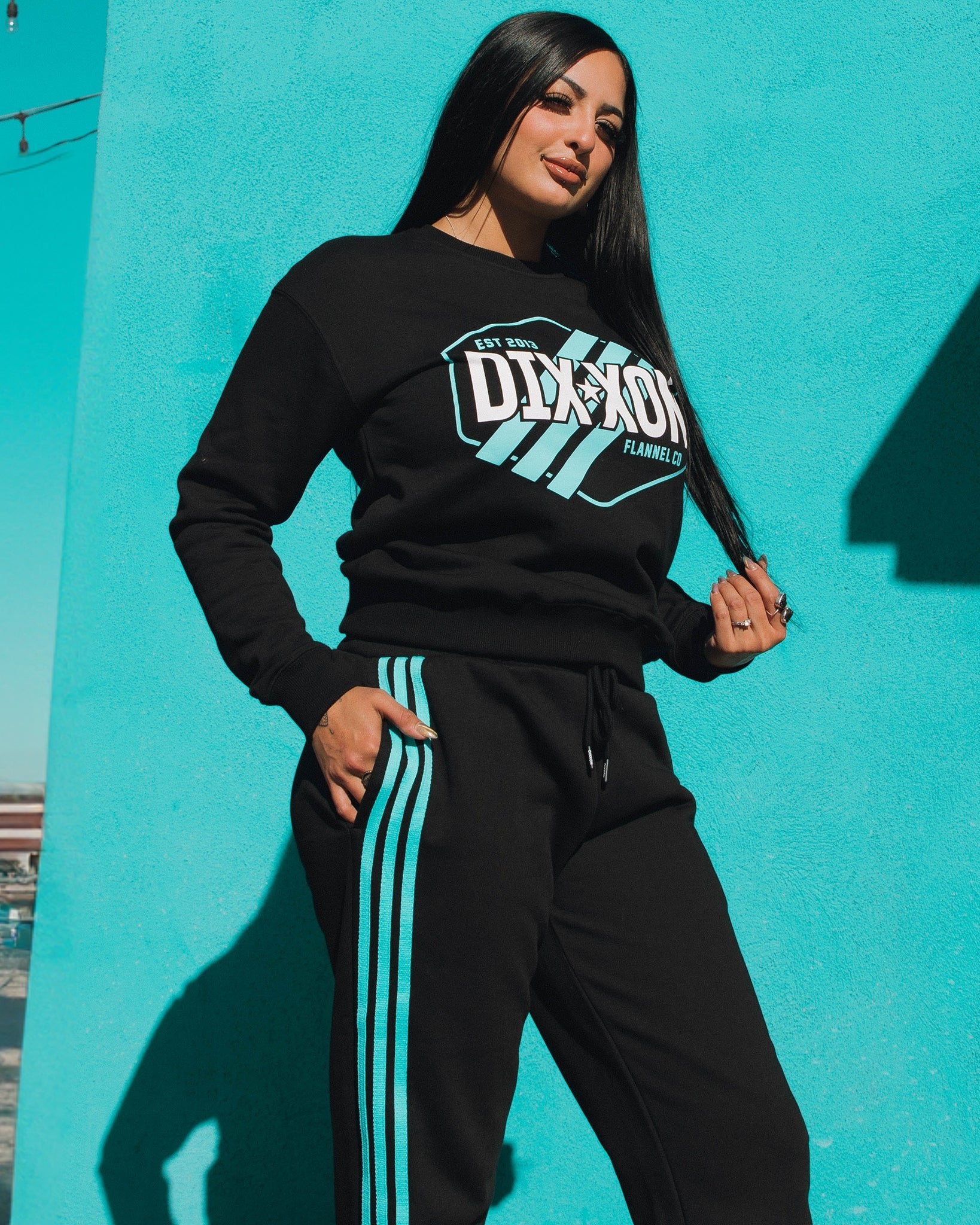 Dixxon Women's Black Sweatpants: Tiffany Stripes Available