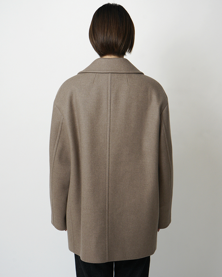 SUPER 120S DOUBLE MELTON SEMI DOUBLE SHORT COAT / TOP BROWN | ATON