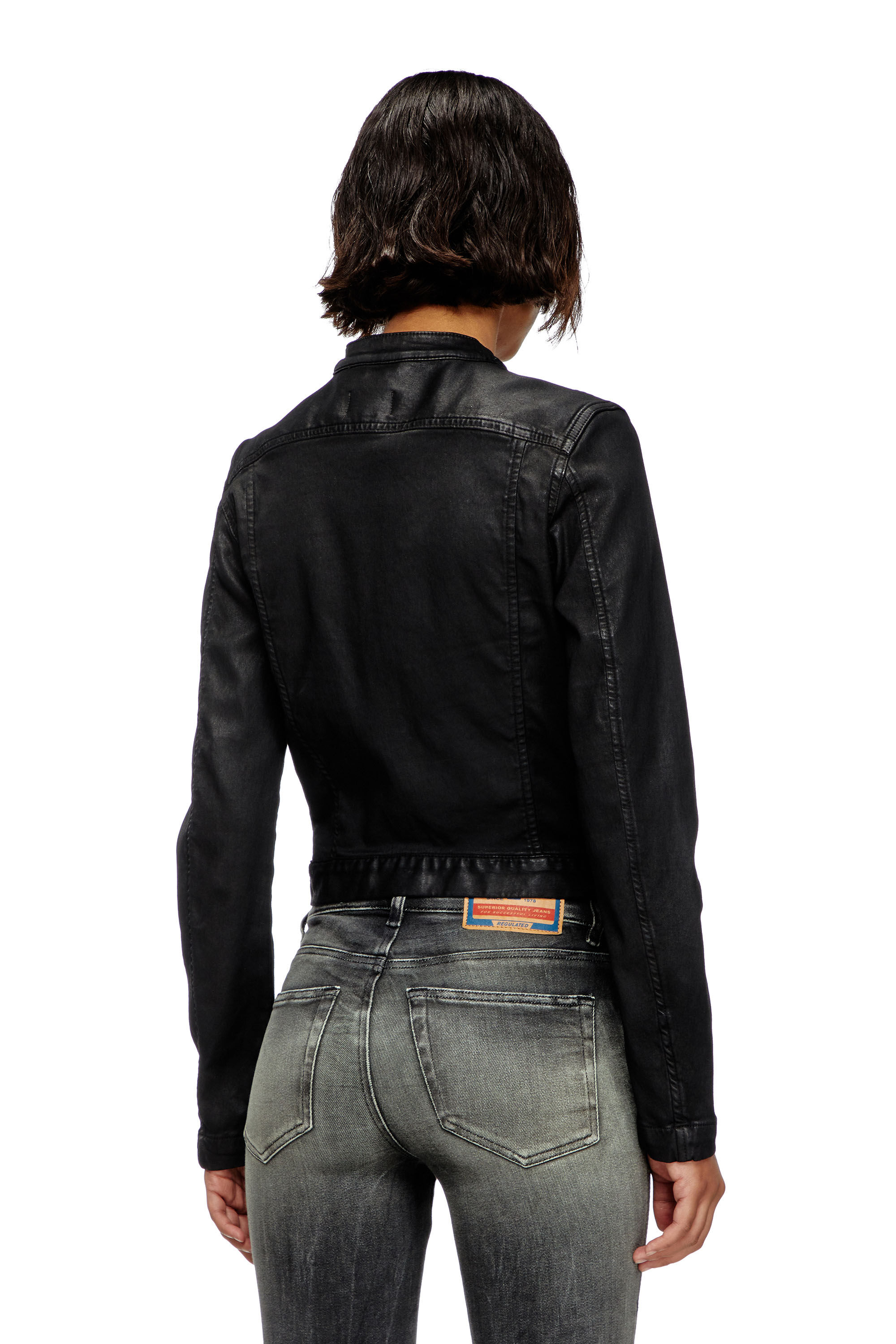 DE-MORNIN JOGG Moto jacket in coated denim｜ブラック｜ウィメンズ