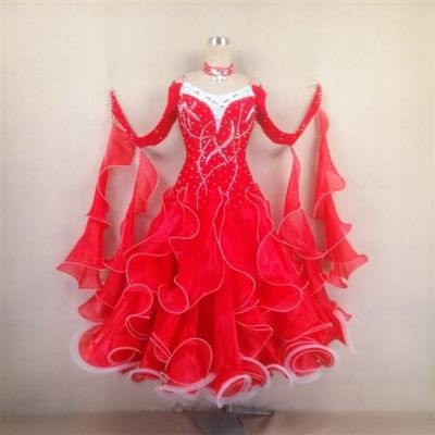 社交ダンス衣装 社交ダンス衣装 社交ダンスドレス 赤と黒、ビジューと
