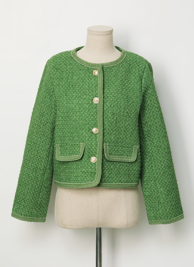 ゴールドボタングリーンツイードジャケット | レディースファッション