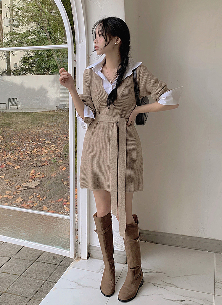 シャツレイヤード風ニットワンピース | レディースファッション通販